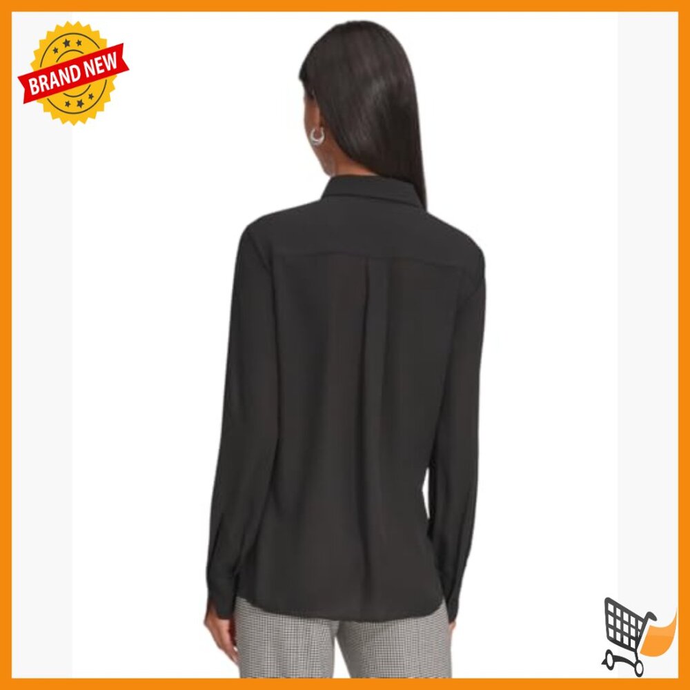 Long Sleeve Collared Ruffle Front Button Down Blo… - image 2